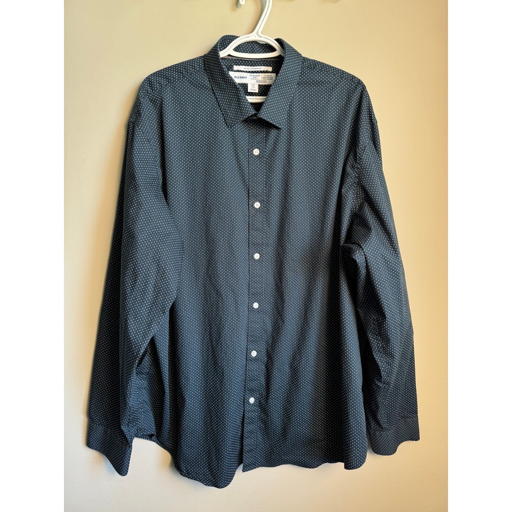 Old Navy Mens Navy Polka Dot Button Up Shirt XXXL Stretch Classic Preppy Casual